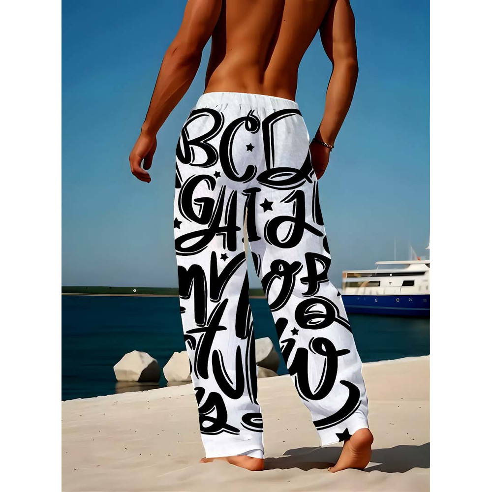 Letter Men's Sleepy Pants, Ice Silk Comfort, Spring and Autumn Loungewear, Quick Drying, Casual Wear