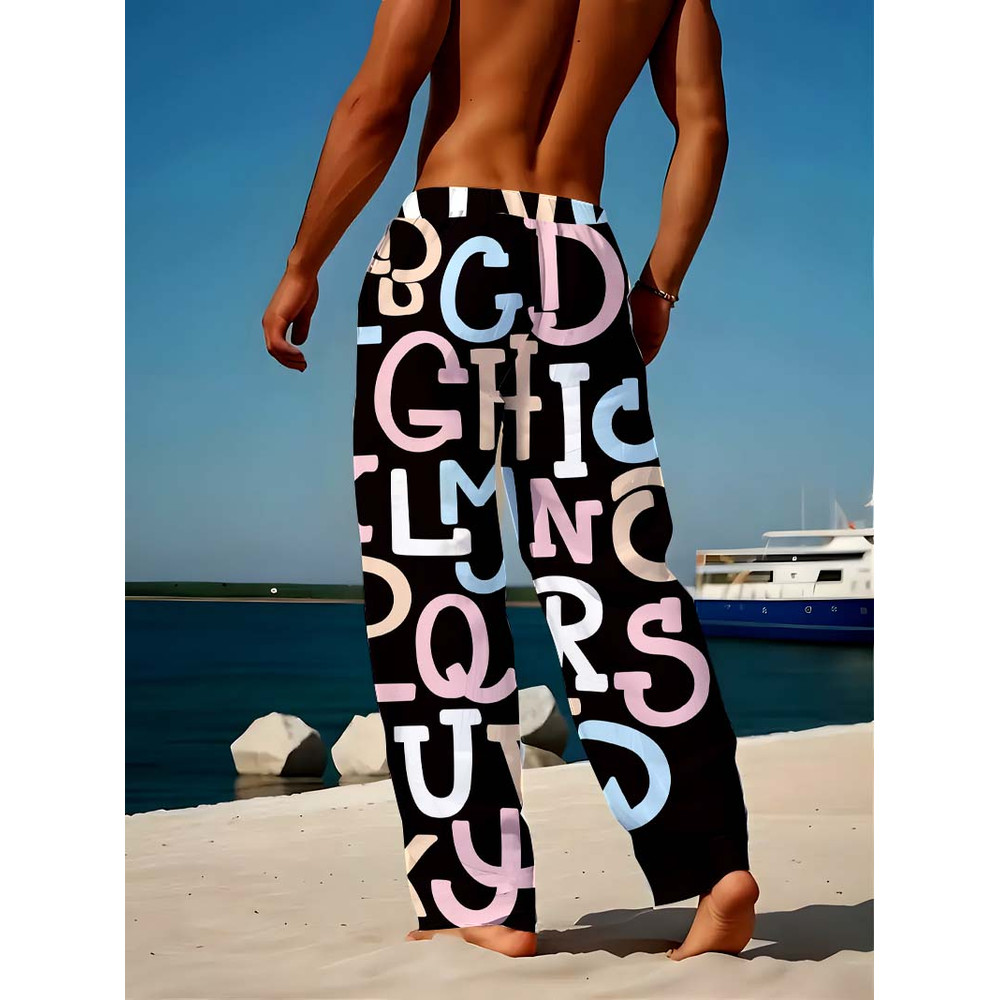 Letter Men's Sleepy Pants, Ice Silk Comfort, Spring and Autumn Loungewear, Quick Drying, Casual Wear