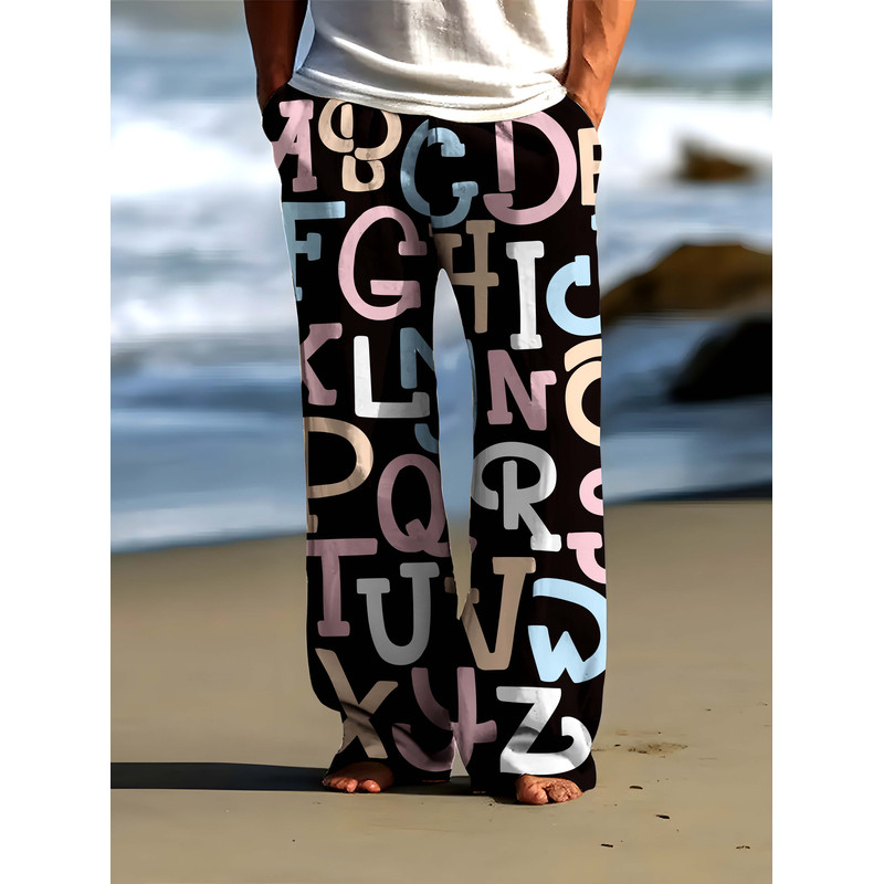 Letter Men's Sleepy Pants, Ice Silk Comfort, Spring and Autumn Loungewear, Quick Drying, Casual Wear