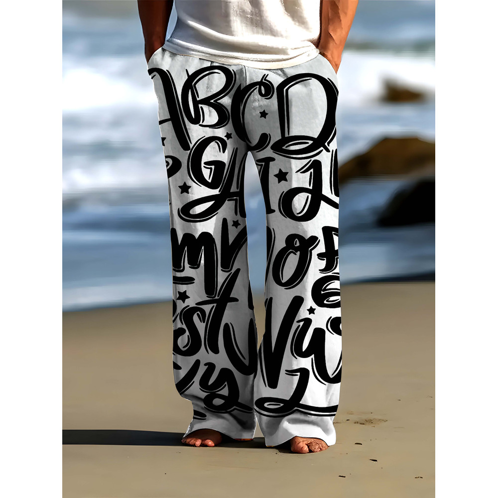 Letter Men's Sleepy Pants, Ice Silk Comfort, Spring and Autumn Loungewear, Quick Drying, Casual Wear