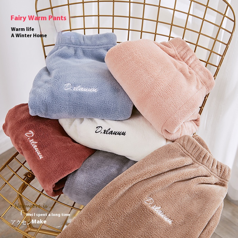 Cozy Winter Pajama Pants for Women, Thickened Coral Fleece, Fairy Print Loungewear, Autumn and Winter Homewear