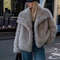 HH Women Elegant Faux Fur Coat Warm Fluffy Loose Long Sleeve Lapel Jacket Autumn Winter Fashion High Street Lady Outerwear