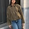 Vintage Brown Suede Jacket For Women Casual Loose Fit Bomber Coat Green Lapel Motorcycle Style 3