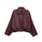 Vintage Brown Suede Jacket For Women Casual Loose Fit Bomber Coat Green Lapel Motorcycle Style 7