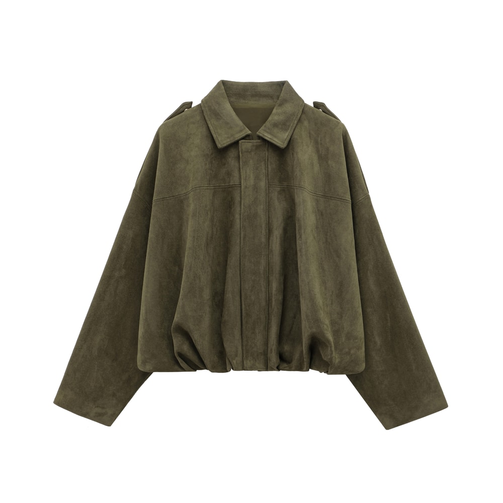 Vintage Brown Suede Jacket For Women Casual Loose Fit Bomber Coat Green Lapel Motorcycle Style 9