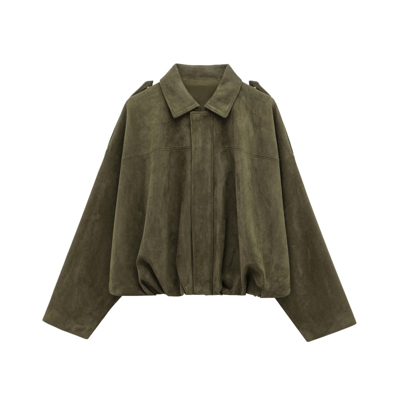 Vintage Brown Suede Jacket For Women Casual Loose Fit Bomber Coat Green Lapel Motorcycle Style 9