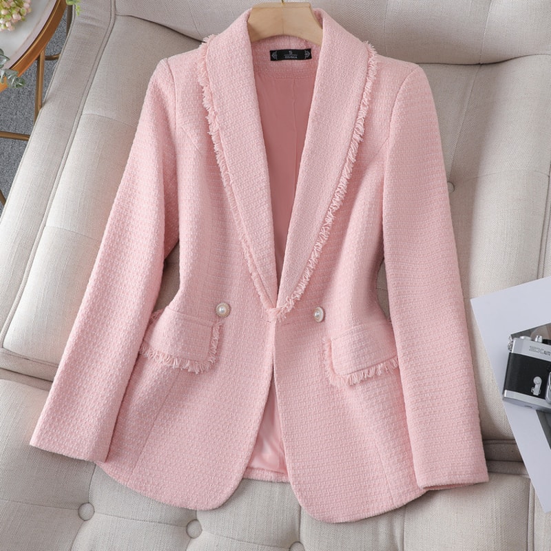 Ladies Premium Quality Blazer, Women Spring Fashion Thin Polyester Fabric, Folded Design Small Suit Jacket Coat