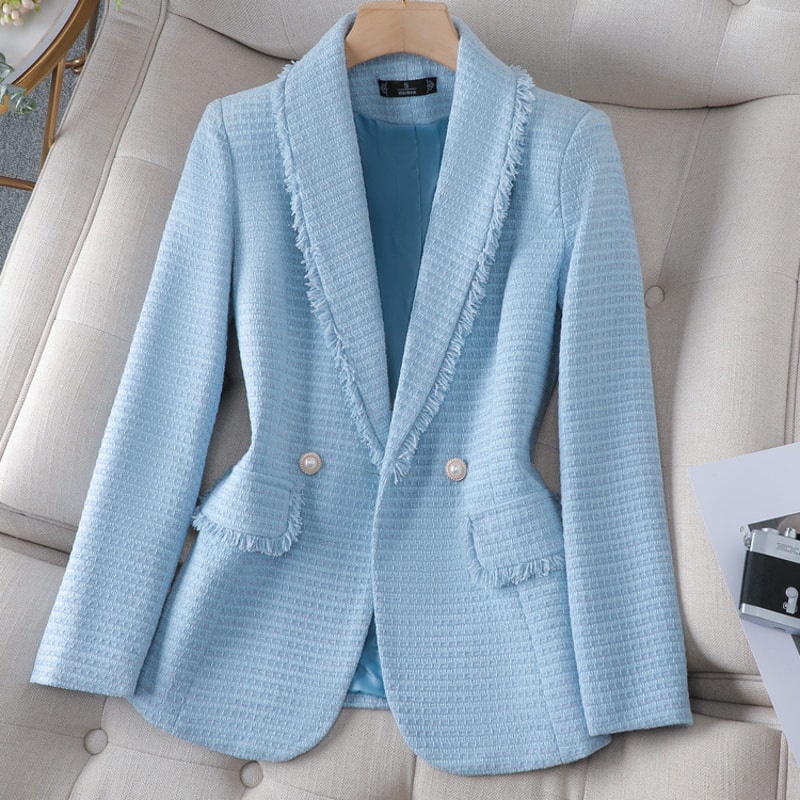 Ladies Premium Quality Blazer, Women Spring Fashion Thin Polyester Fabric, Folded Design Small Suit Jacket Coat