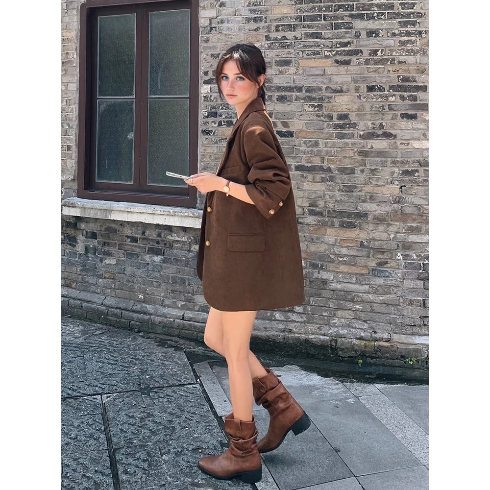 Vintage Corduroy Blazer for Women, Autumn Fashion Coat, Single Breasted, Loose Fit, Solid Color, Casual Blazer Clothing