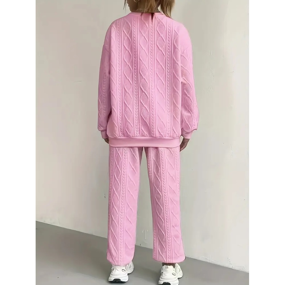 Comfortable Autumn and Winter Outfit, Womens Twist Knit Textured Home Two-Piece Set, Casual Fashion Wear