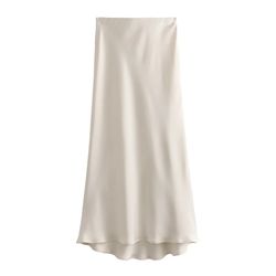 elegant 2025 high waist satin skirt for women, long midi skirt, office wear, summer black skirt