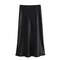 Elegant 2025 High Waist Satin Skirt for Women, Long Midi Skirt, Office Wear, Summer Black Skirt