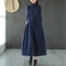 Vintage Artistic Dress for Women, Loose Fit Polo Neck, Medium Length Slimming Skirt, Stylish Age Reducing Spring Fashion