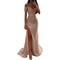Womens One Shoulder Maxi Dress Casual Chic Party Wear Sexy Slit Regular Waistline No Sleeve 1