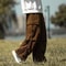 Men's Vintage Brown Corduroy Pants, Loose Fit Casual Ankle Pants with Drawstring, Autumn Winter Season