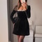 Elegant Short Velvet Dress, Diamond Embellished Square Neck, Women's Spring Fashion