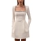 Elegant Short Velvet Dress, Diamond Embellished Square Neck, Women's Spring Fashion