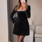 Elegant Short Velvet Dress, Diamond Embellished Square Neck, Women's Spring Fashion