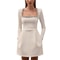 Elegant Short Velvet Dress, Diamond Embellished Square Neck, Women's Spring Fashion