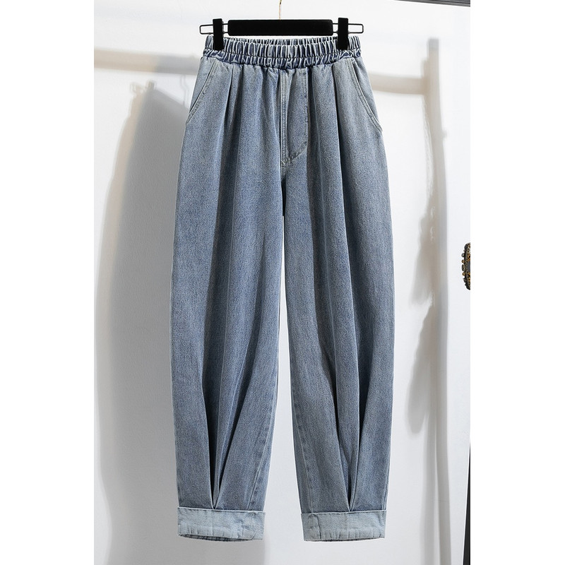 Fashion Jeans For Women, Autumn New Arrival, High Elastic Waist Harem Denim Pants, Blue Jeans Woman