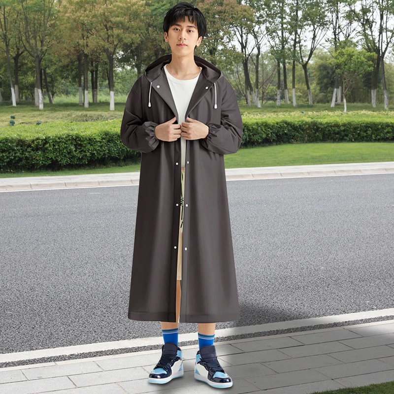 Reusable Adult Long Raincoat Waterproof Windproof Material With Drawstring For Outdoor Travel 0