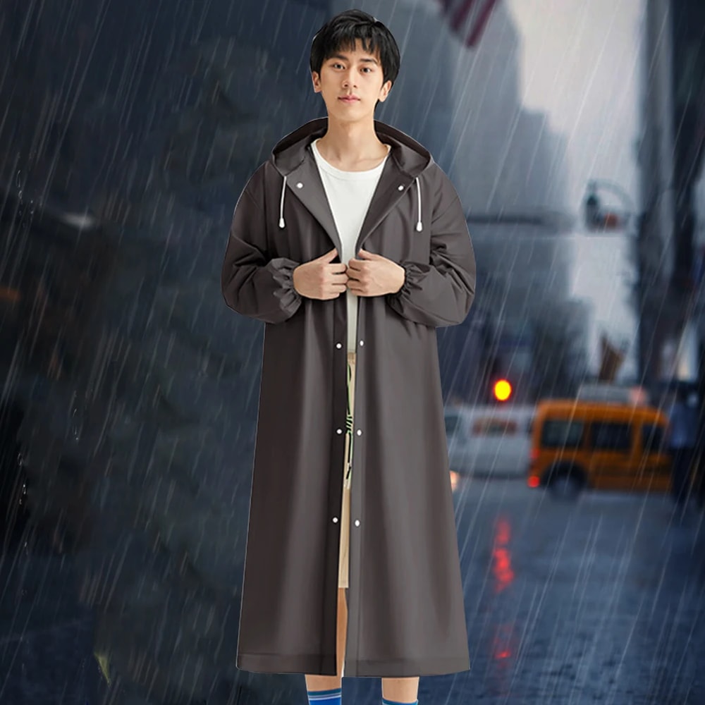 Reusable Adult Long Raincoat Waterproof Windproof Material With Drawstring For Outdoor Travel 1