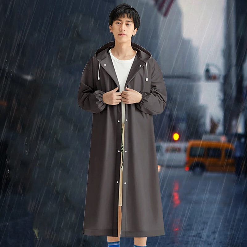 Reusable Adult Long Raincoat Waterproof Windproof Material With Drawstring For Outdoor Travel 1
