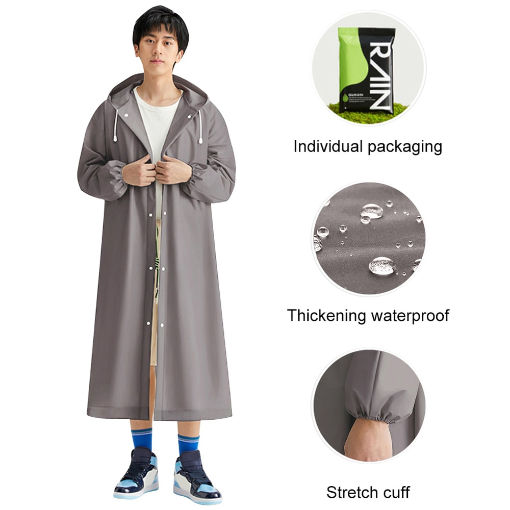 Reusable Adult Long Raincoat Waterproof Windproof Material With Drawstring For Outdoor Travel 2