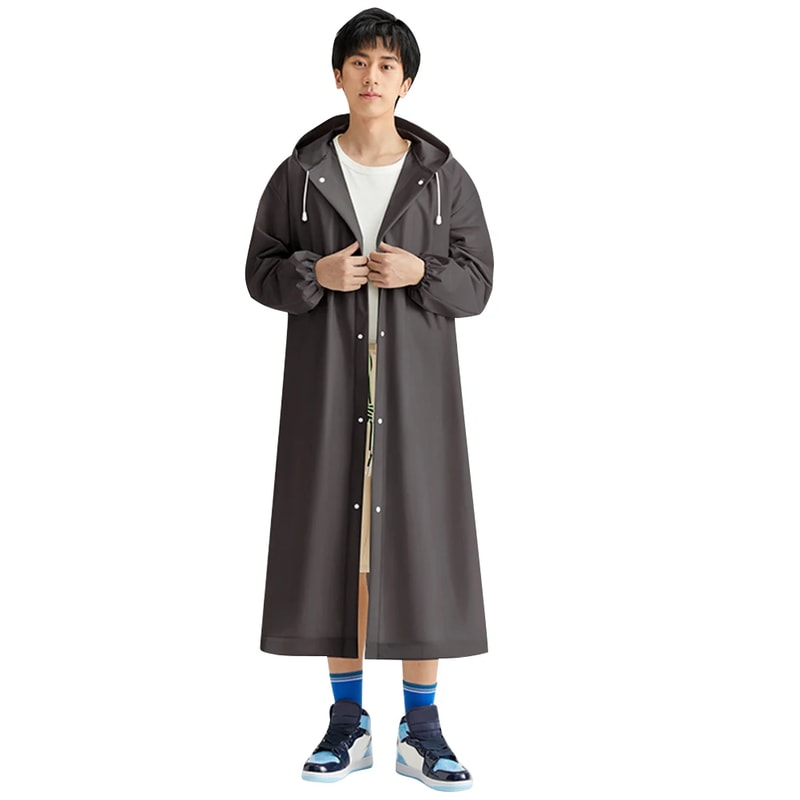 Reusable Adult Long Raincoat Waterproof Windproof Material With Drawstring For Outdoor Travel 3