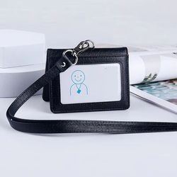 luxury leather card holder, multi card case for men, business credit id card holder with neck lanyard, office essentials