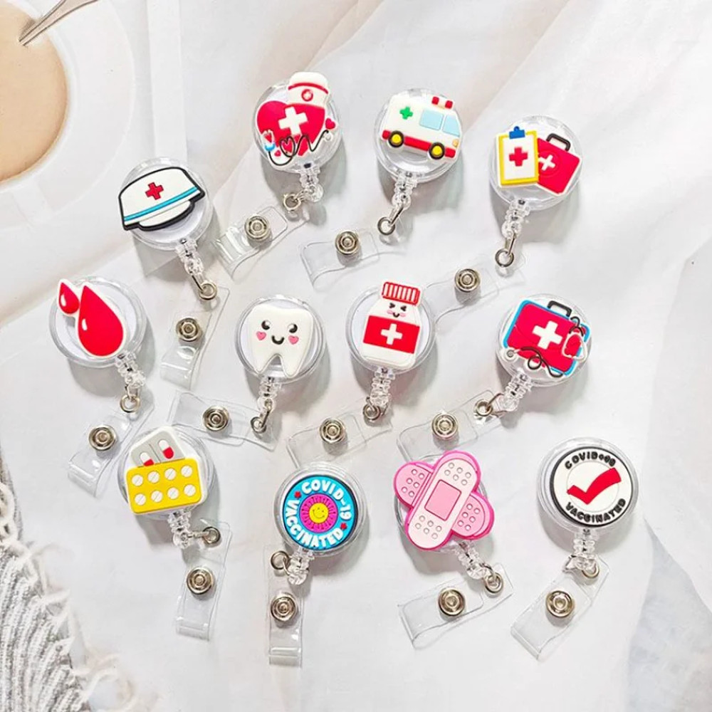 Creative Cartoon Nurse ID Badge Clip Retractable Reel Easy Pull Clip Set For Medical Professionals 0