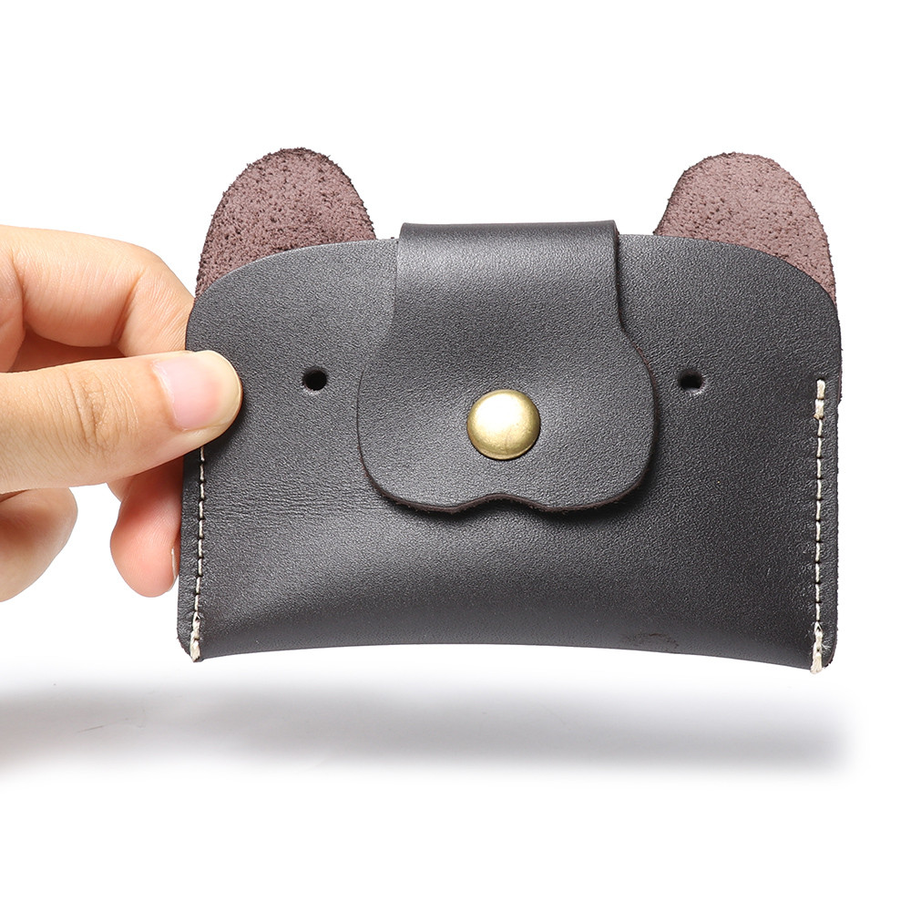 Creative Leather Card Holder, Cute Cartoon Puppy Design, Top Layer Cowhide ID and Cash Bag