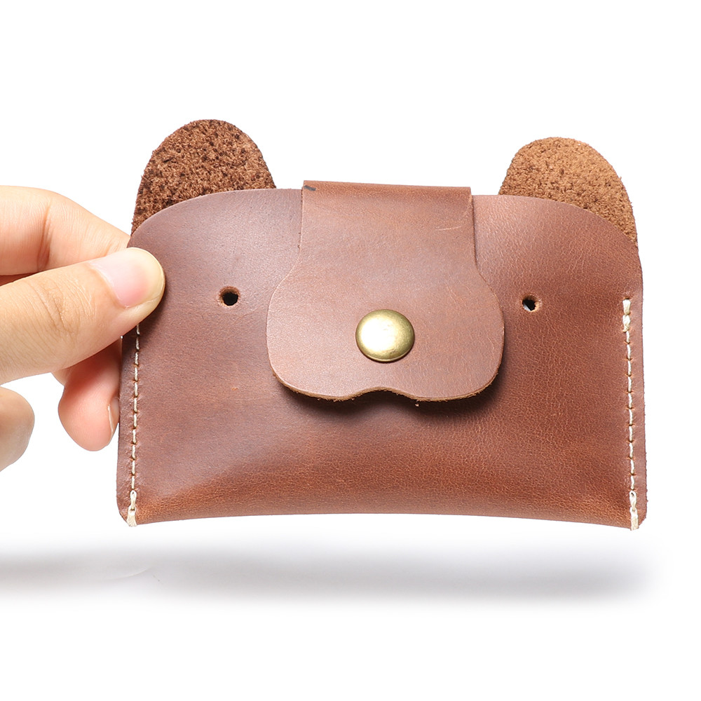 Creative Leather Card Holder, Cute Cartoon Puppy Design, Top Layer Cowhide ID and Cash Bag