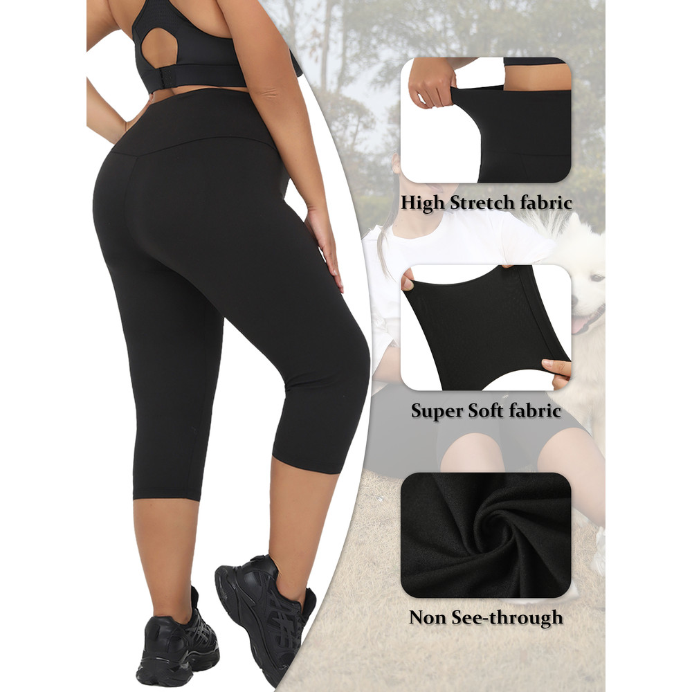 Super Soft Plus Size Leggings for Women, High Waisted Tummy Control, Yoga Capri Pants for Workout Running