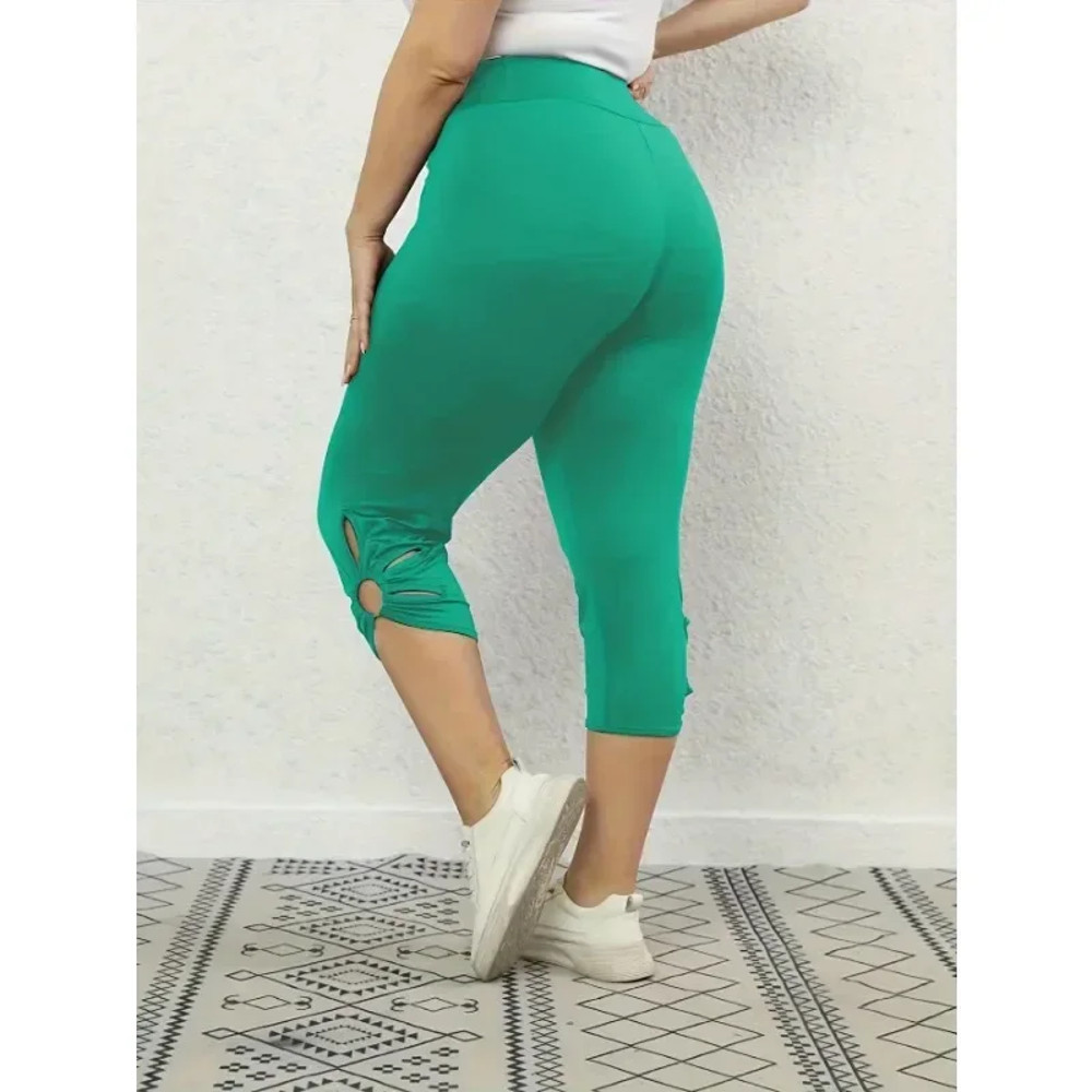 Elegant Yoga Pants High Waisted Cropped Pants Summer Hollow Out Solid Color High Elastic Tight Pant 1
