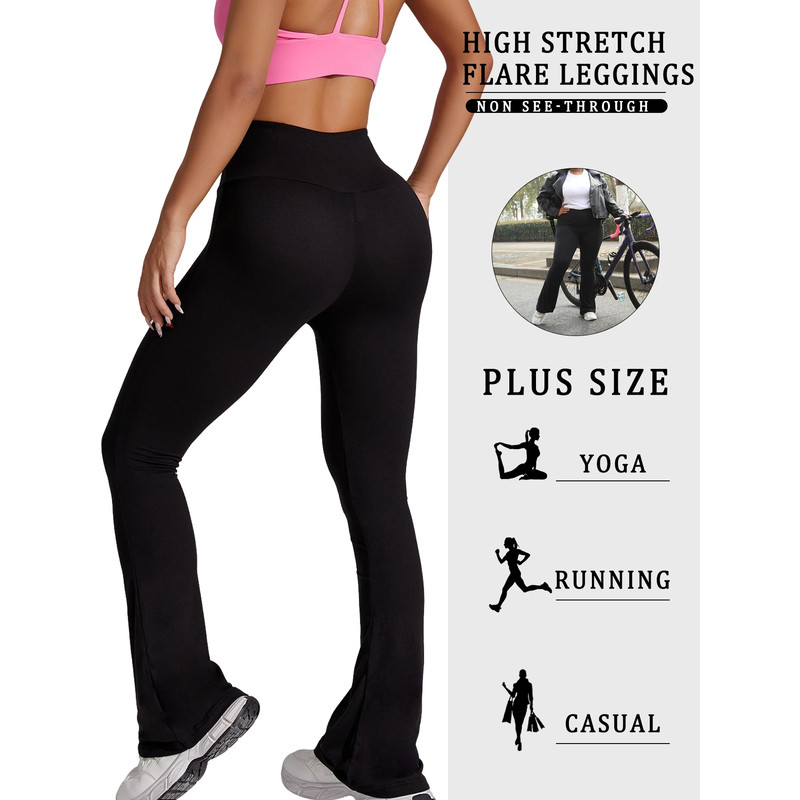 Super Soft Plus Size Flare Pants, High Waisted Tummy Control Leggings, Bootleg Bell Bottoms for Running