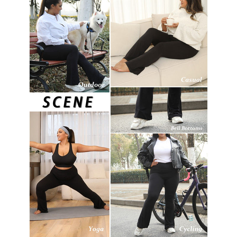 Super Soft Plus Size Flare Pants, High Waisted Tummy Control Leggings, Bootleg Bell Bottoms for Running