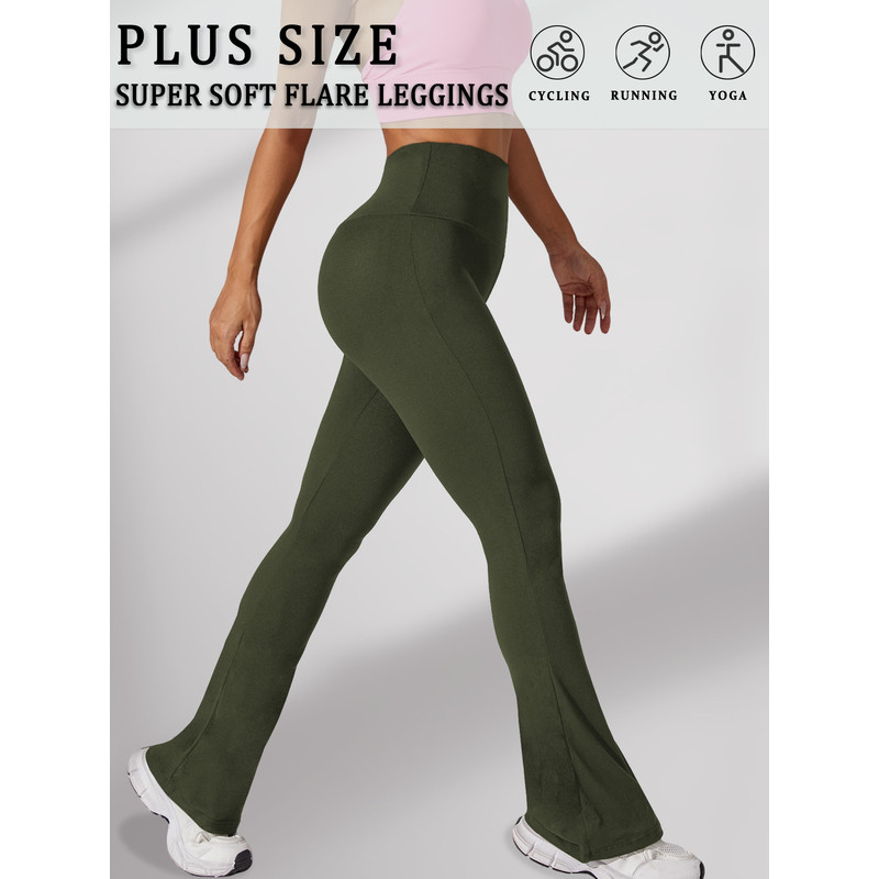 Super Soft Plus Size Flare Pants, High Waisted Tummy Control Leggings, Bootleg Bell Bottoms for Running