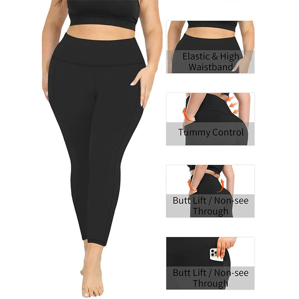 Women's High Waisted Yoga Leggings with Pockets, Plus Size, Butt Lifting Workout Leggings, Elastic Activewear for Gym