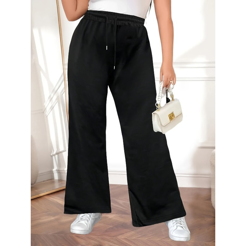 New Womens Plus Size Pants Casual Fashion Drawstring Versatile Solid Color Commuter Pants For Sprin 0
