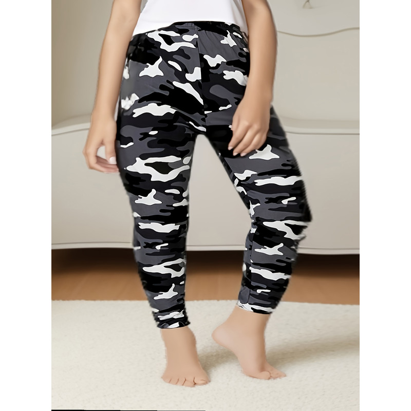 Plus Size Leggings, High Stretch Camouflage Print, Cropped Sports Pants, Women's Athletic Wear, Casual Tight Fit