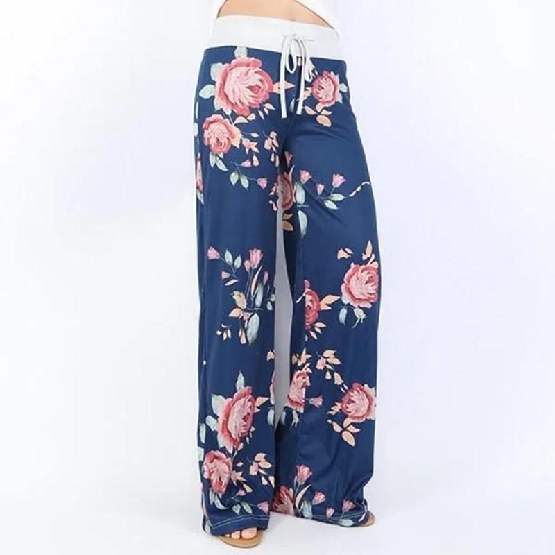 Women's Loose Fit Lounge Pants, Stretch Yoga Pants, Casual Wide Leg Printing Pajama Pants with Drawstring