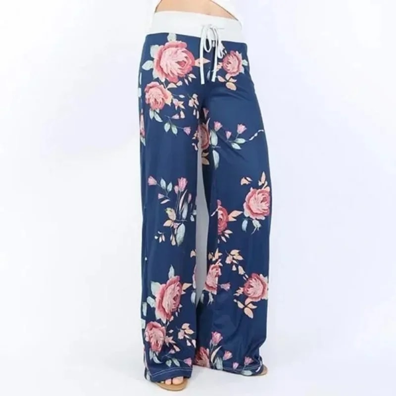 Women's Loose Fit Lounge Pants, Stretch Yoga Pants, Casual Wide Leg Printing Pajama Pants with Drawstring
