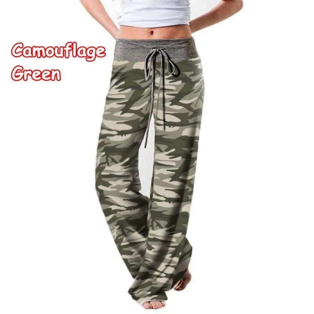 Women's Loose Fit Lounge Pants, Stretch Yoga Pants, Casual Wide Leg Printing Pajama Pants with Drawstring