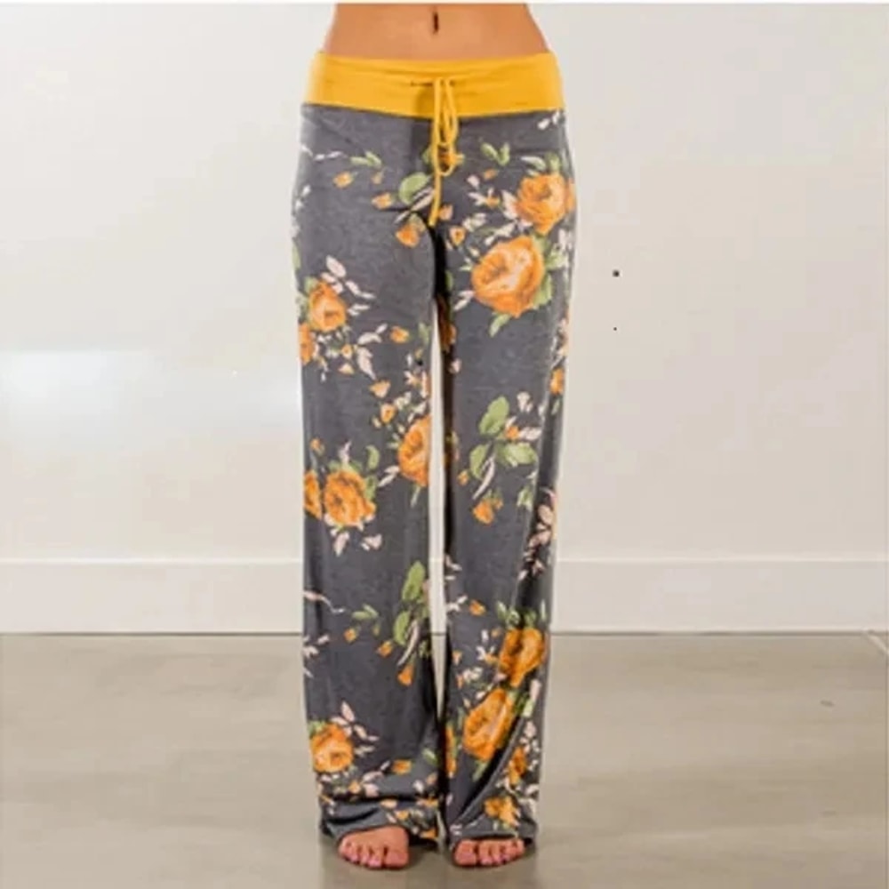 Women's Loose Fit Lounge Pants, Stretch Yoga Pants, Casual Wide Leg Printing Pajama Pants with Drawstring