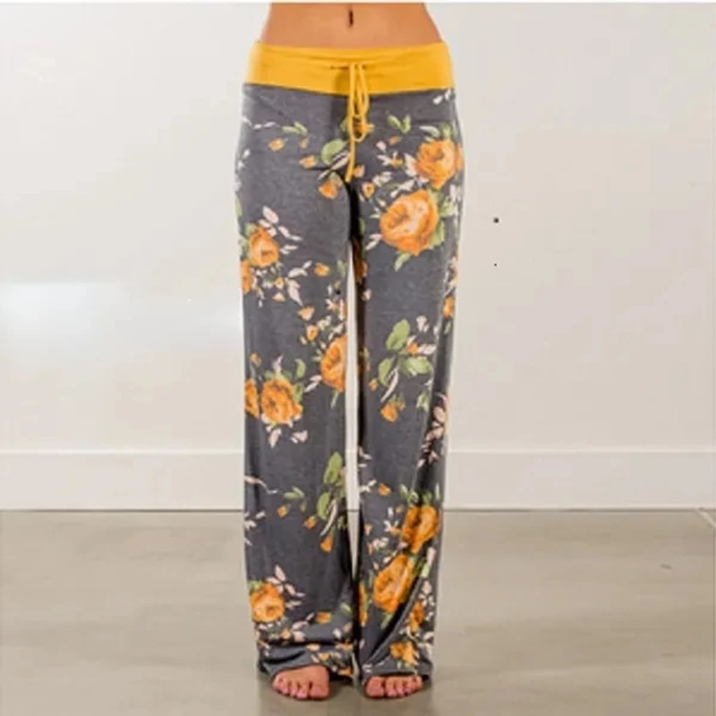 Women's Loose Fit Lounge Pants, Stretch Yoga Pants, Casual Wide Leg Printing Pajama Pants with Drawstring