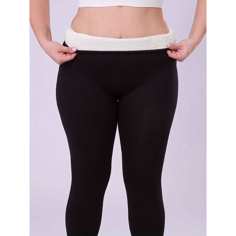 Warm Plus Size Leggings, High Waisted Fleece Lined, Thick Stretchy Long Pants for Cold Weather