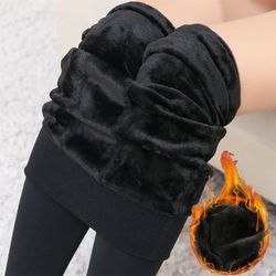women's winter thermal leggings, fluff lined, warm thick pantyhose, stretch slim pants