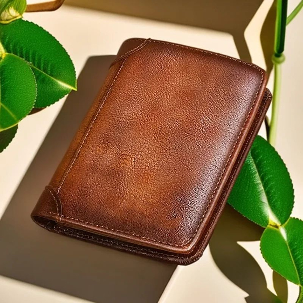 Mens Genuine Leather Wallet RFID Anti Theft Large Capacity Trifold Fashion Card Holder With Photo P 0