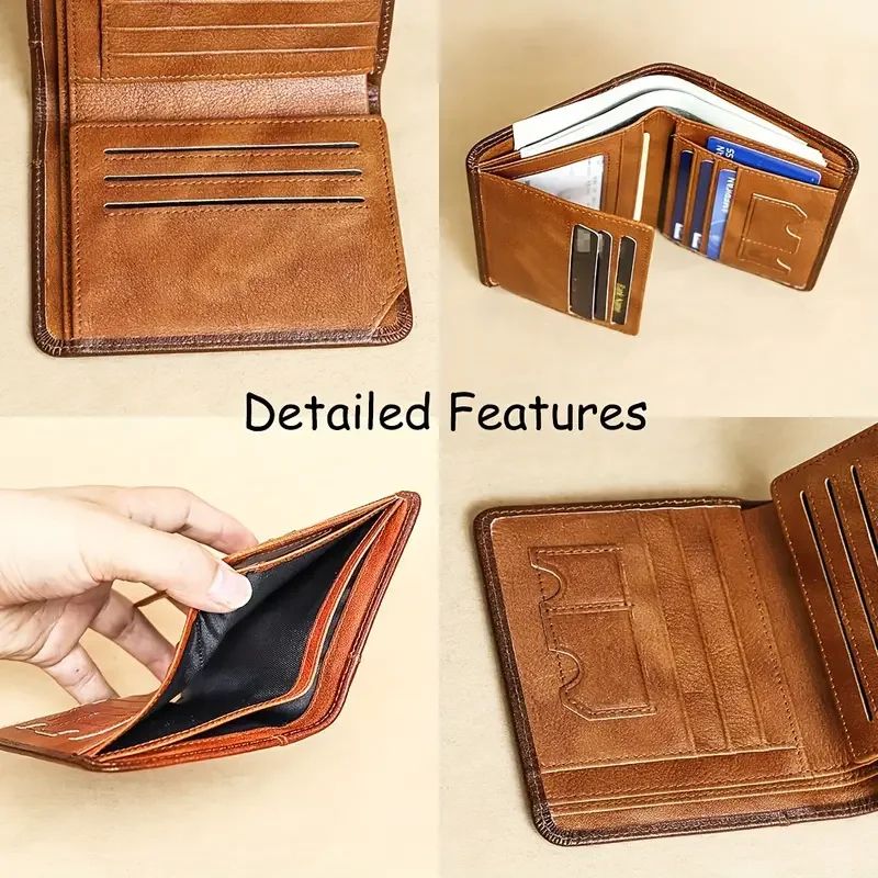 Mens Genuine Leather Wallet RFID Anti Theft Large Capacity Trifold Fashion Card Holder With Photo P 4